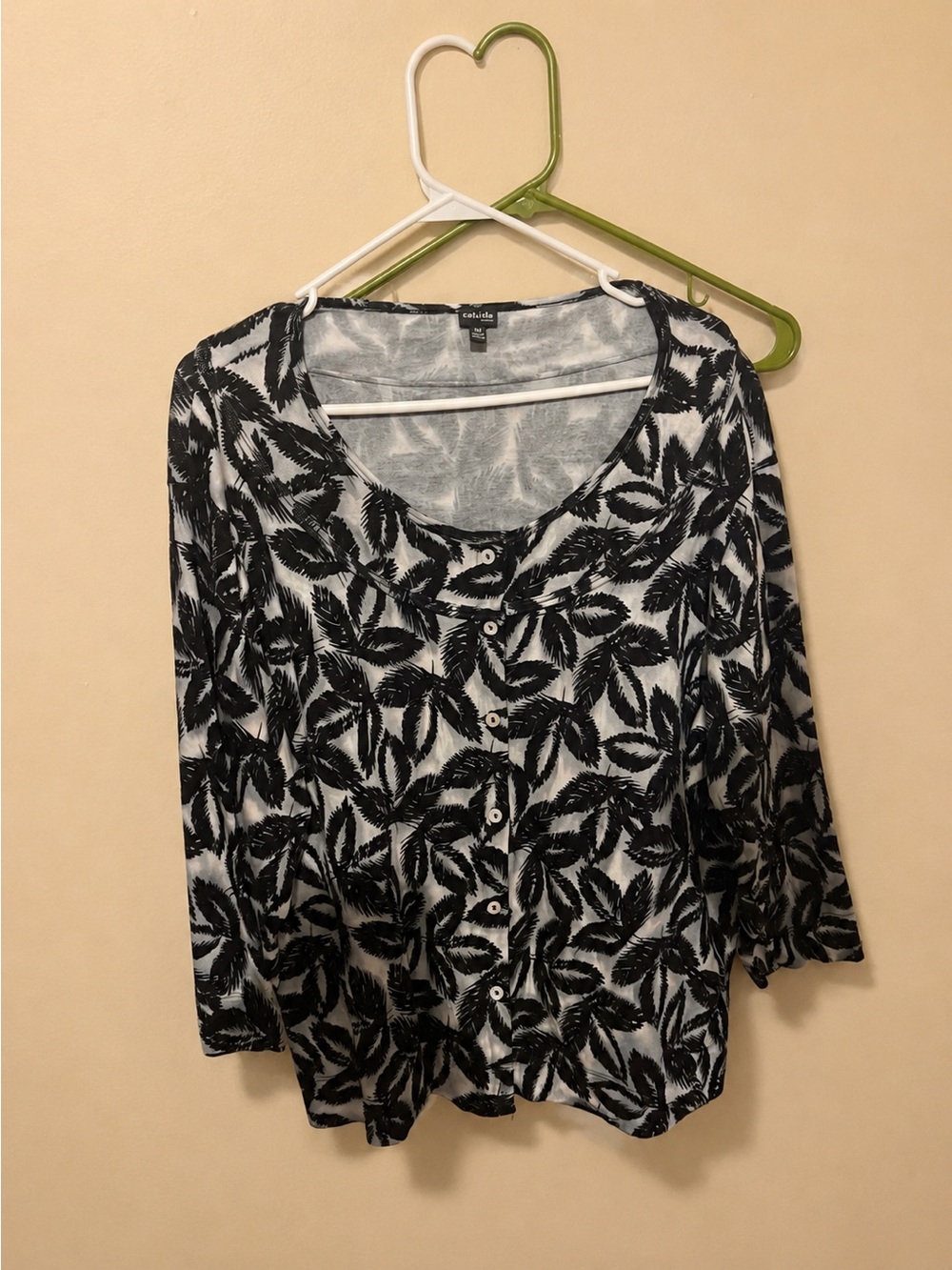 Rafaella Woman 3X Black & White Leaf Print Top